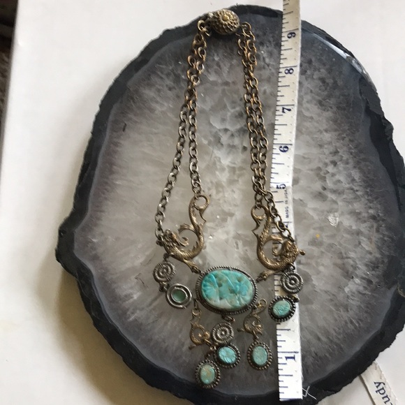 ON HOLD Vintage Victorian 1870-80 dolphin necklace with carved marble stone - Picture 8 of 9